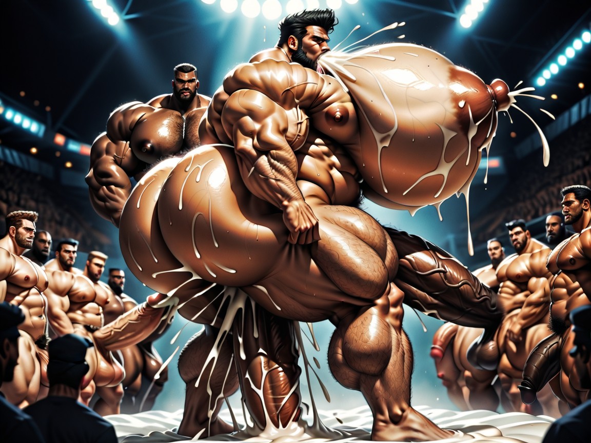 Hairy Thick Hyper Muscled Body, Sideburns, Hyper Boobs AI Gay Porn