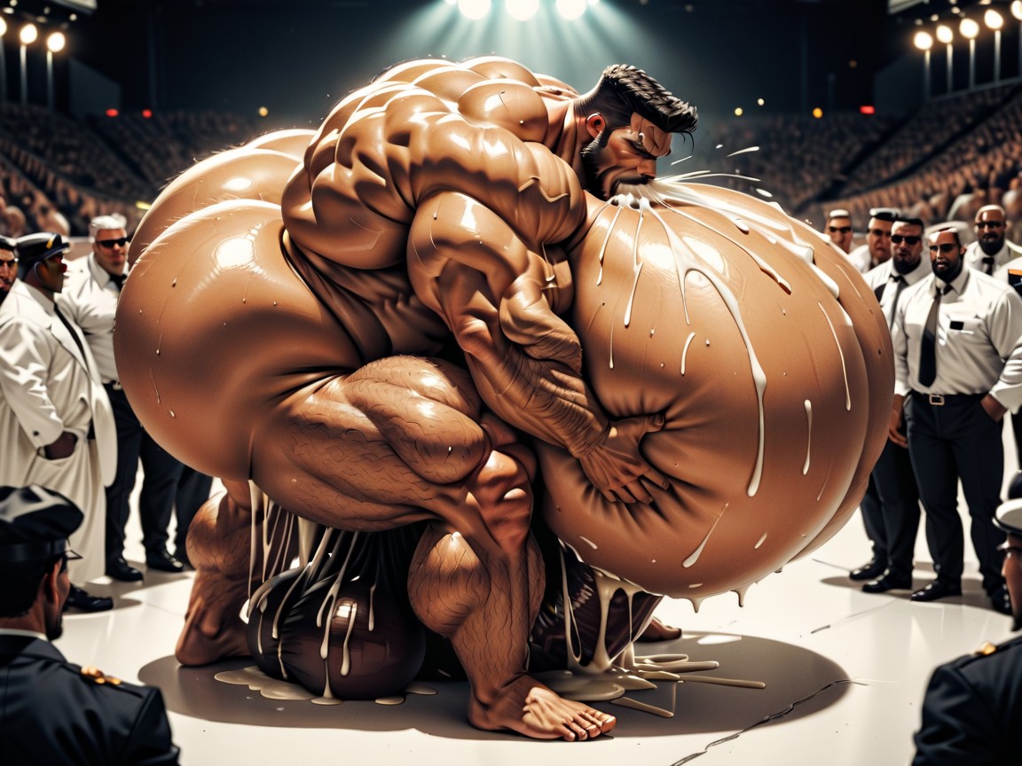 Oversized Hyper Boobs, Oiled Skin, Hairy Thick Hyper Muscled Body AI Gay Porn