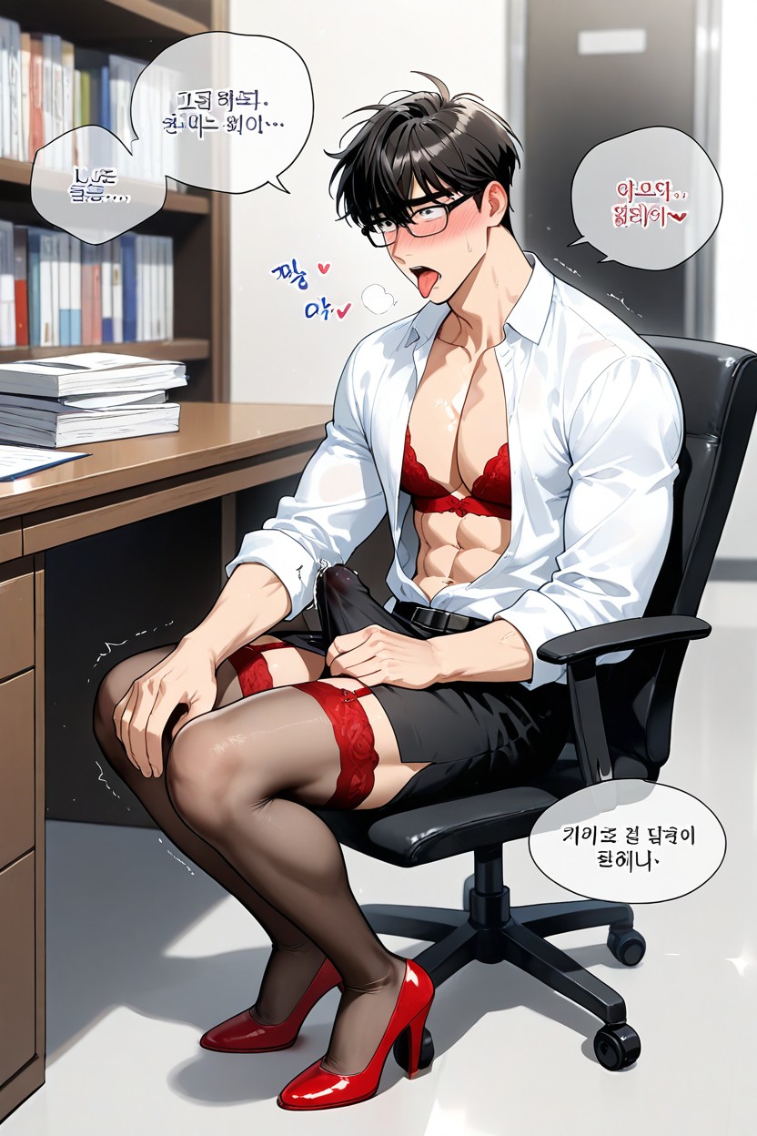 Leaking Precum, Office, Glasses AI Gay Porn