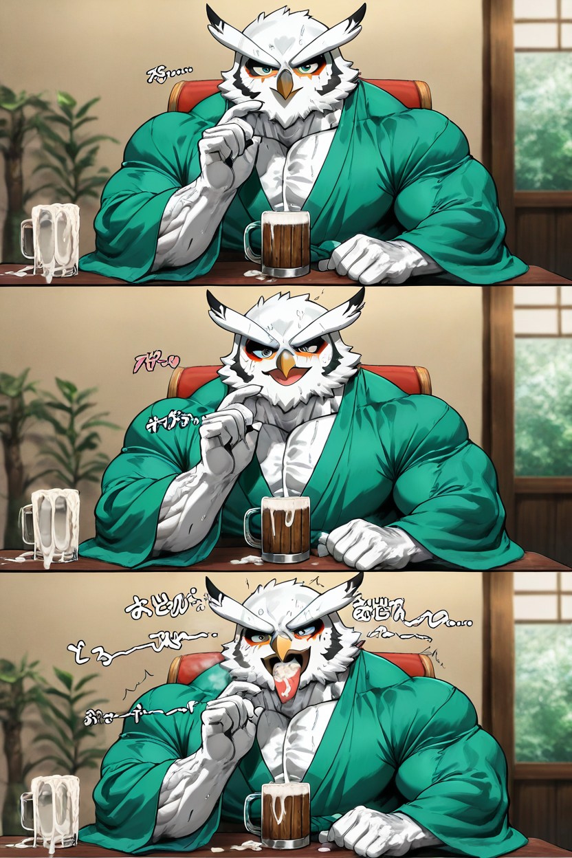 Benar Is Furry, Smart Body, Bring Glass Mug Of Cum Up To Mouth And Drinking Wearing Green Bathrobe AI Gay Porn