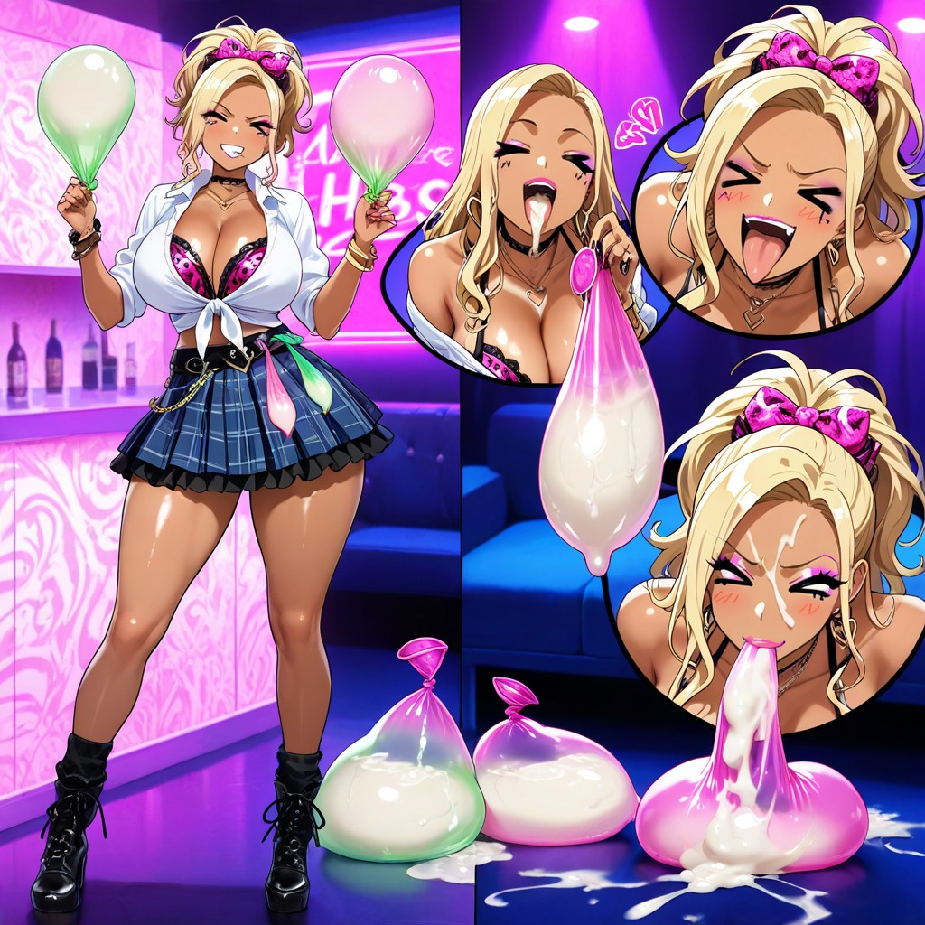 Gyaru Makeup, Multiple Huge Condom Balloons On The Ground, Woman Kneeling AI Gay Porn