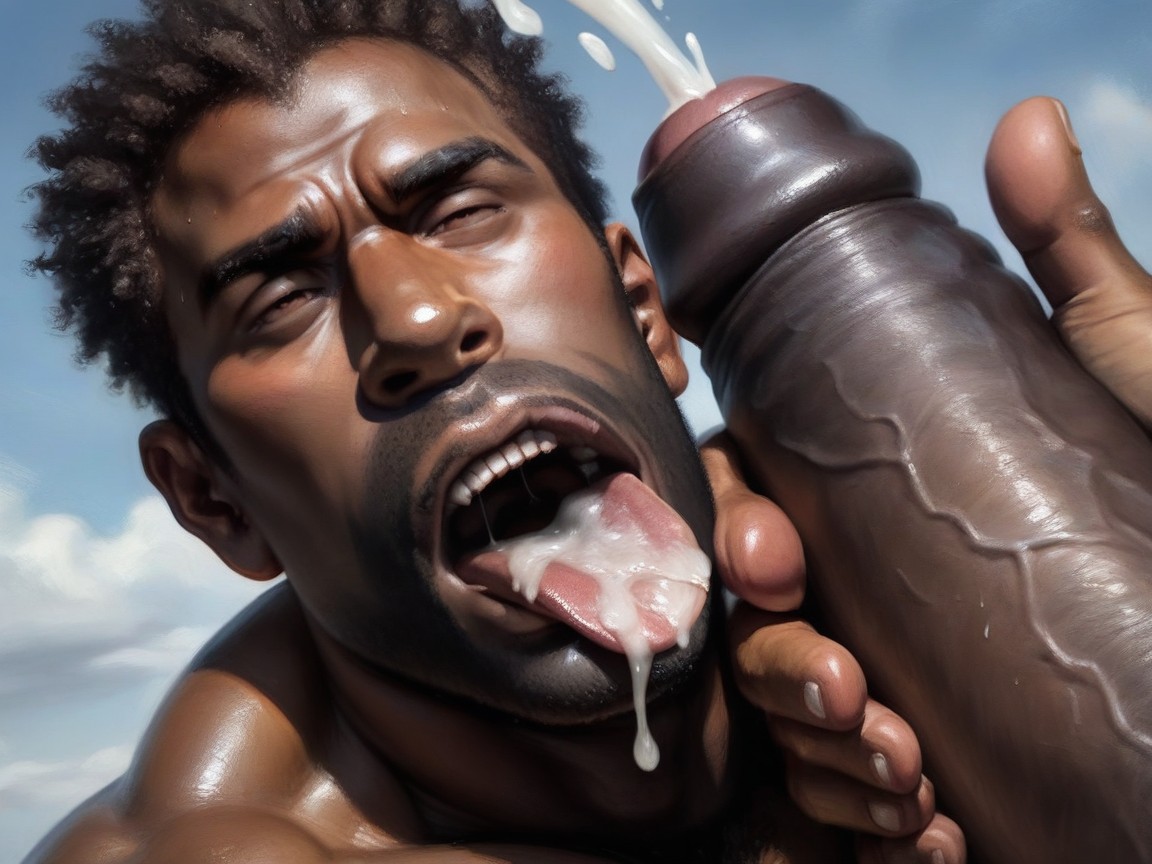 Close Up Of Giant Hyper Uncut Cockhead On Tongue, Cock Focus, Handjob AI Gay Porn