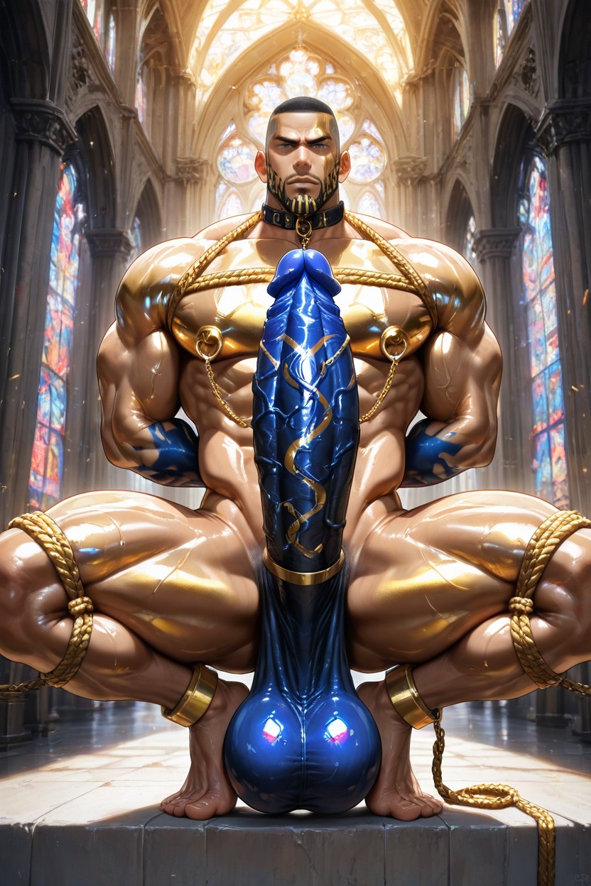 Extreme Hyper Gold Color Cock, Black Hair, Waist AI Gay Porn