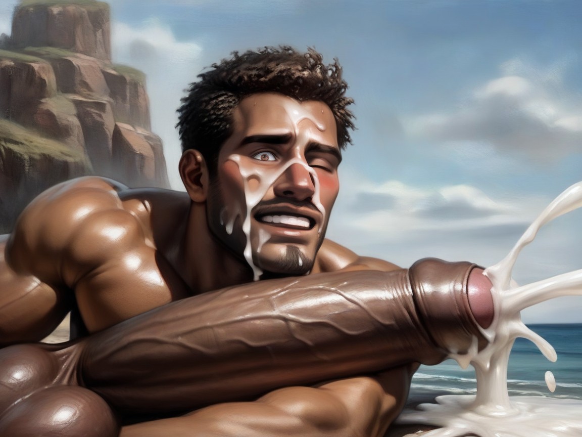Massive Enormous Giant Hyper Cock, Holding Massive Gigantic Hyper Cock With Both Hands, Cumshot AI Gay Porn
