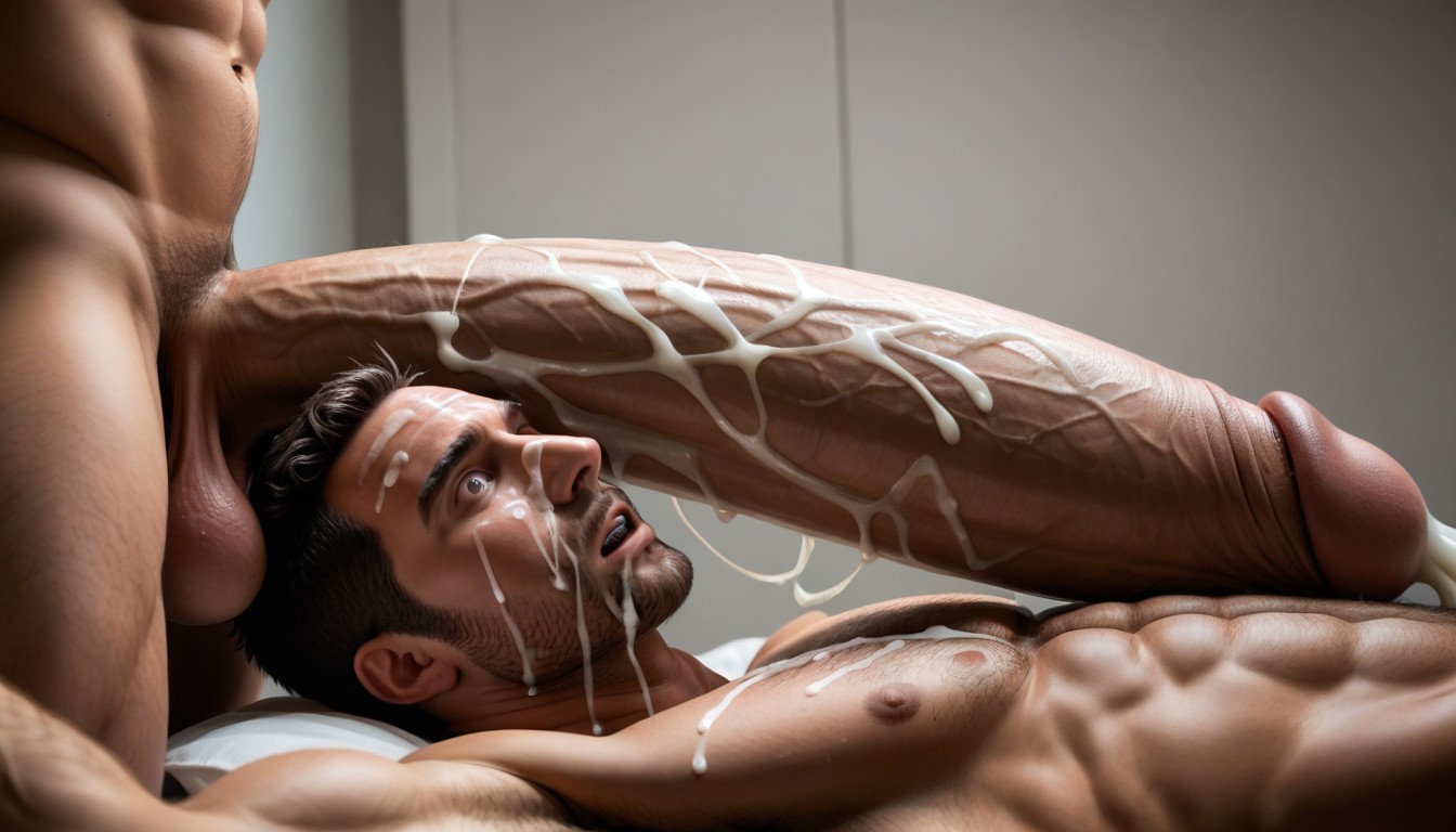 Masculine, Only Men, Cum Splatters All Over Face AI Gay Porn