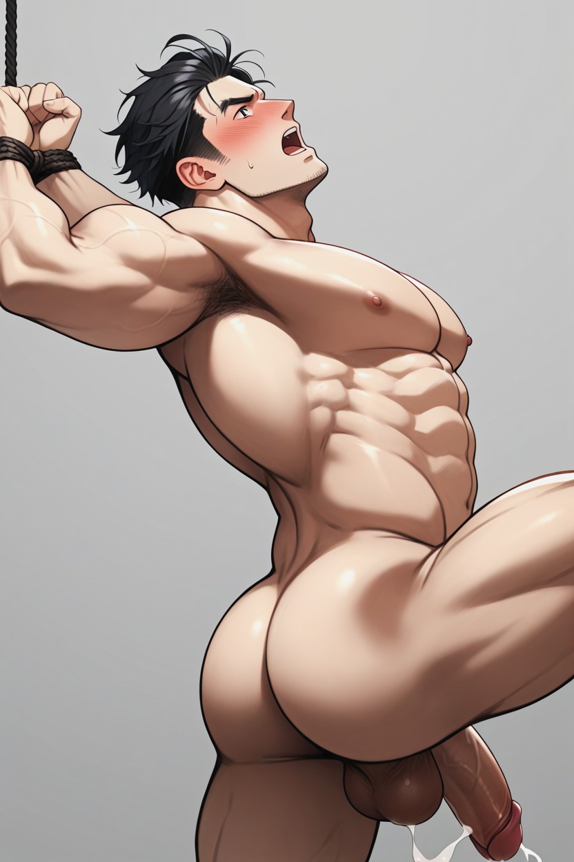 A Man Is Tied, Arms Extended Back To Open The Tits, Daddy Milkers AI Gay Porn