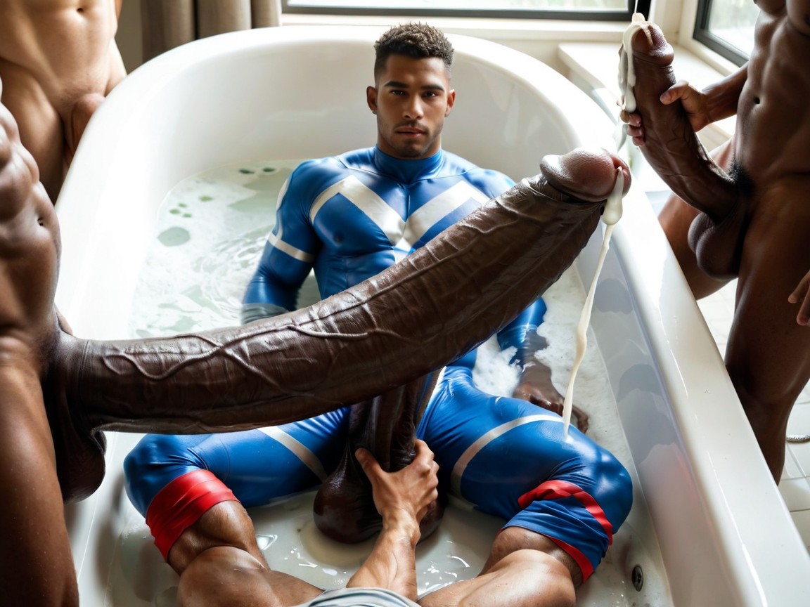 Huge Hyper Cock Ejaculates Cum, Huge Plump Balls, Realistic AI Gay Porn