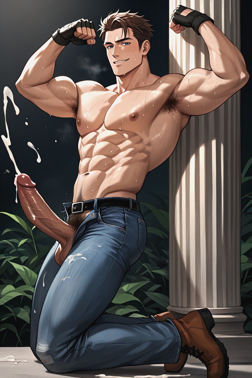 Sweating, Erect Penis, Full Body AI Gay Porn