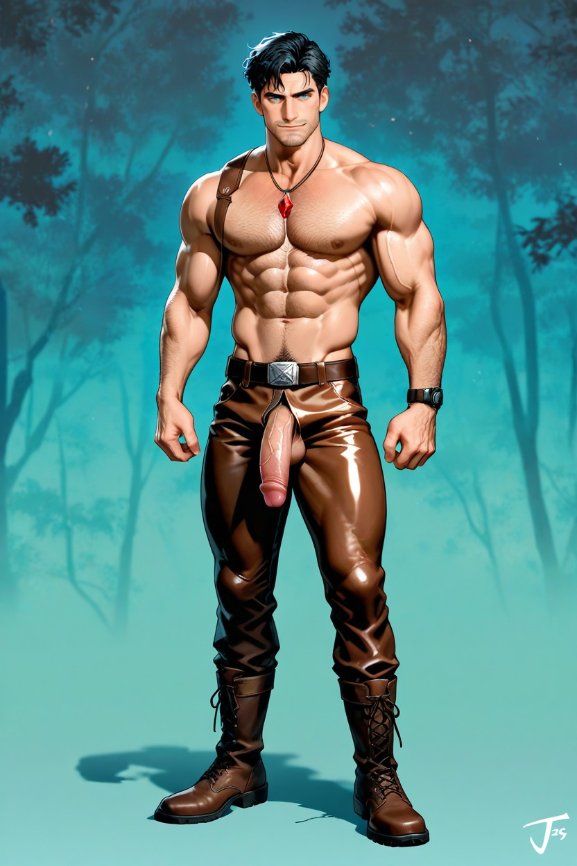 A Stubble, Hairy Testicles, Medium AI Gay Porn