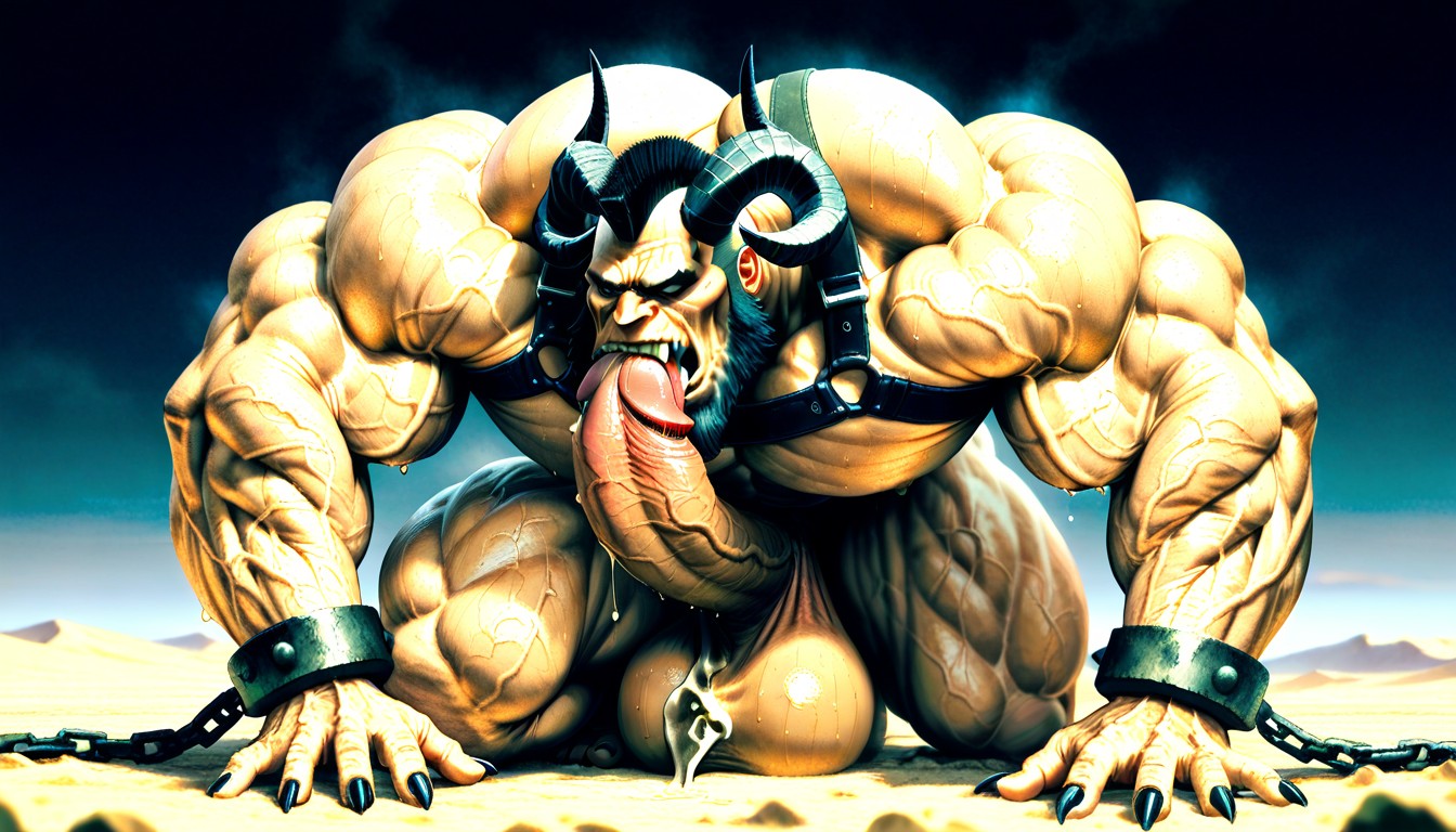 Black Claws On Fingers And Toes, Prominent Chin, One Leg Bent AI Gay Porn