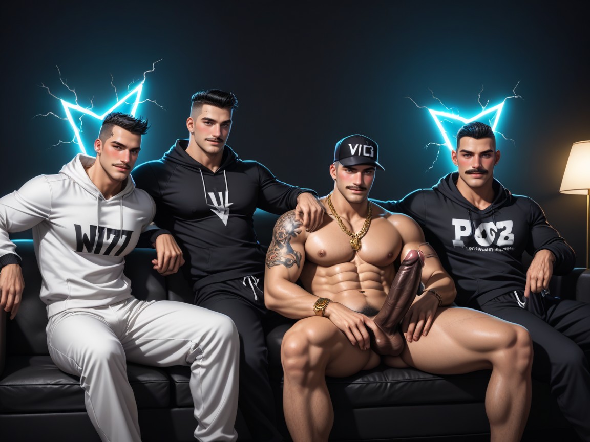 Exposing Erect Black Penis, Hair, Tattoos On Neck AI Gay Porn