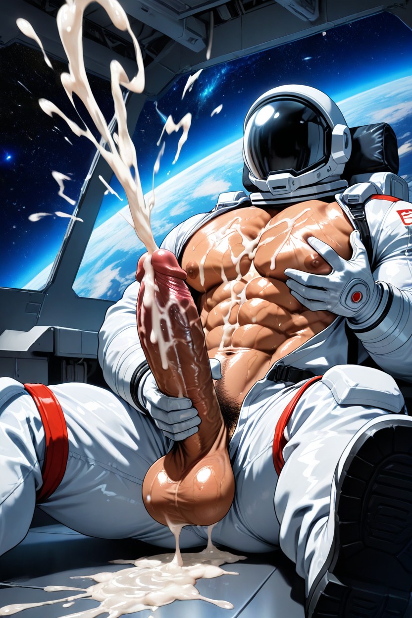 Grabbing Chest, Masturbation, Futuristic Spacesuit AI Gay Porn