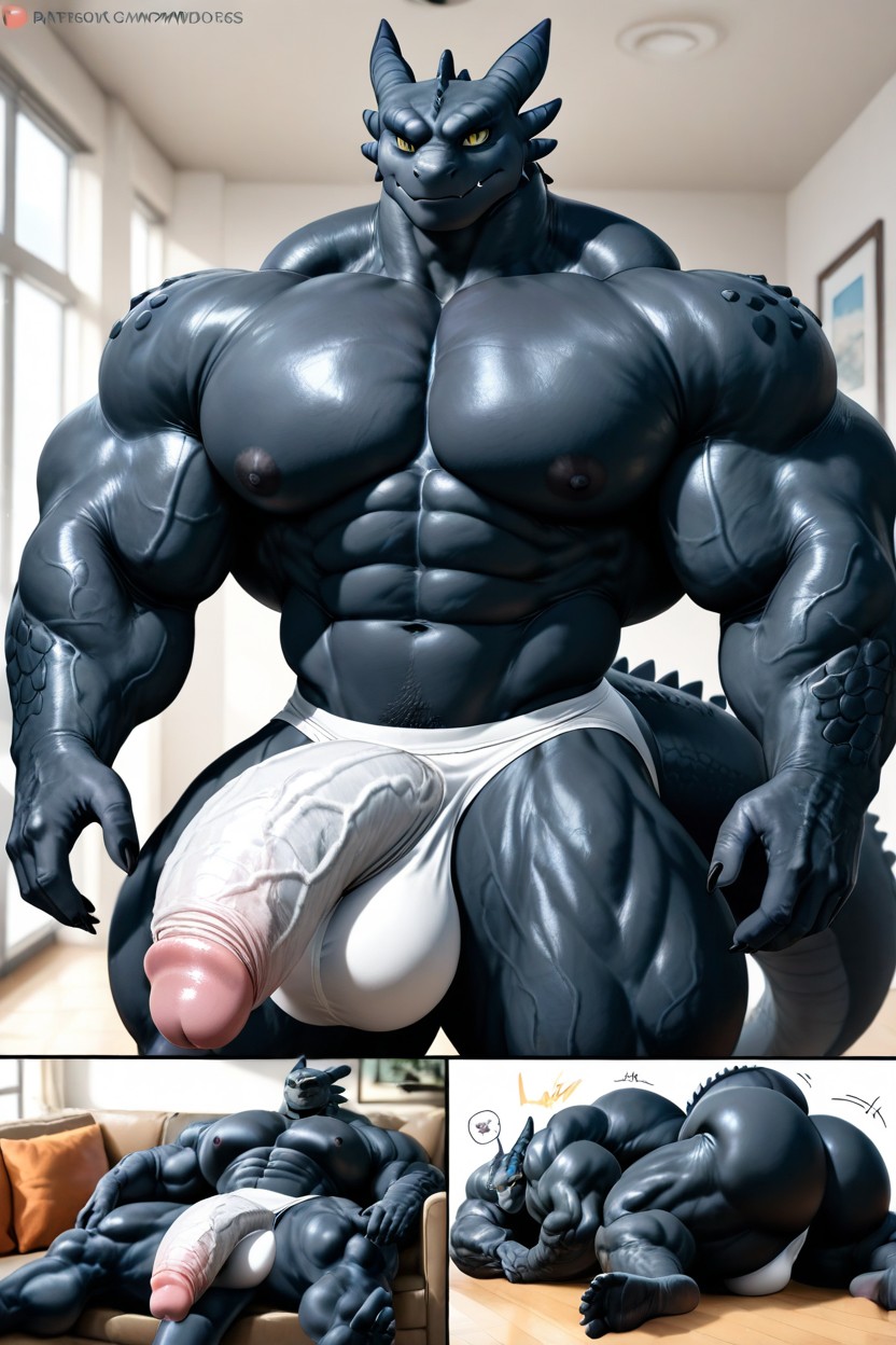 Massive Penis, Hyper Muscle, Black Scales AI Gay Porn
