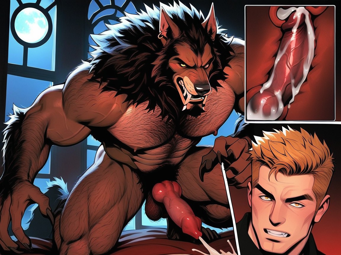 X Ray, 18+, Gay Werewolf Is Breeding A White Male Doggy Style AI Gay Porn