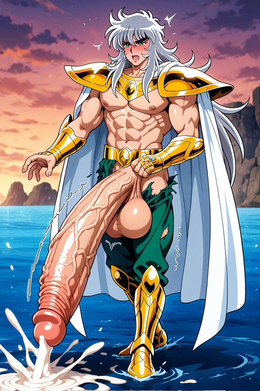White Cape, Ripped Clothes , Anime Style AI Gay Porn