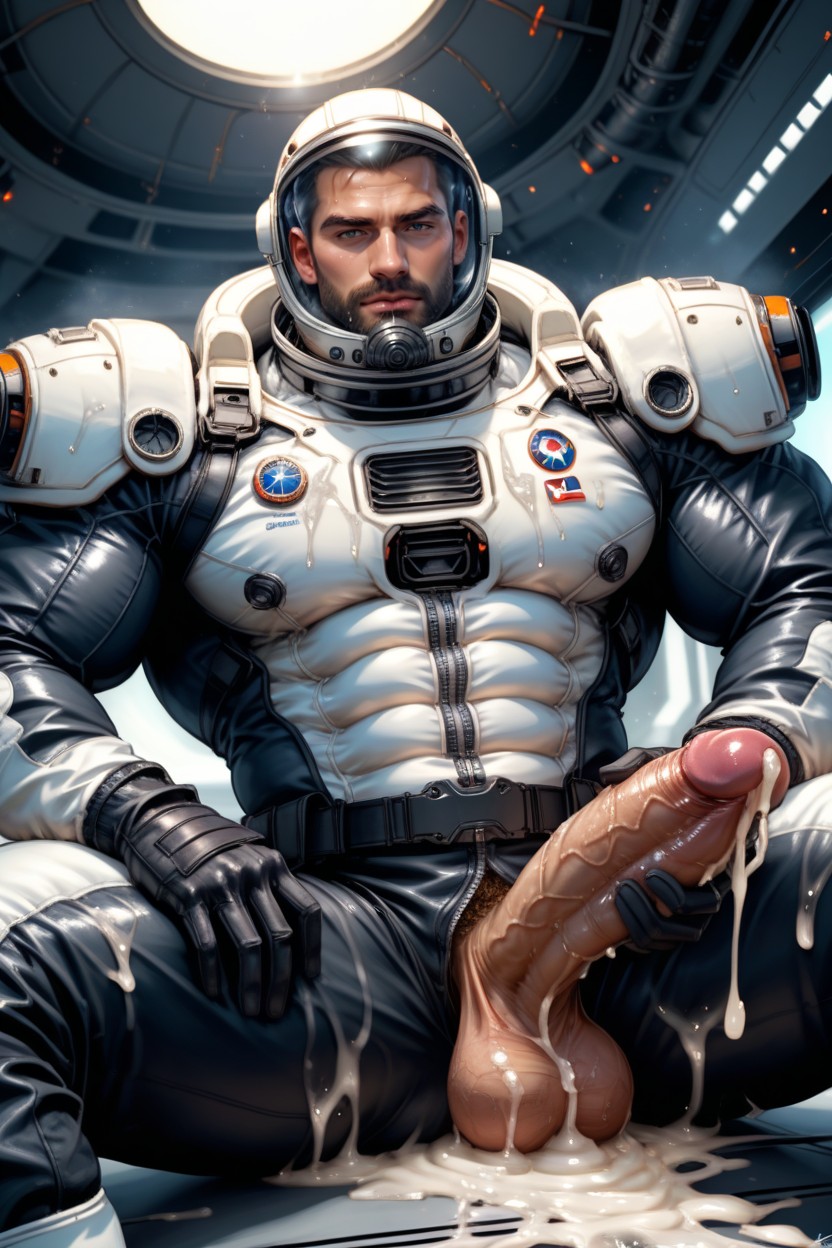Sweaty Body, Black Helmet Screen, Rubbing Crotch AI Gay Porn