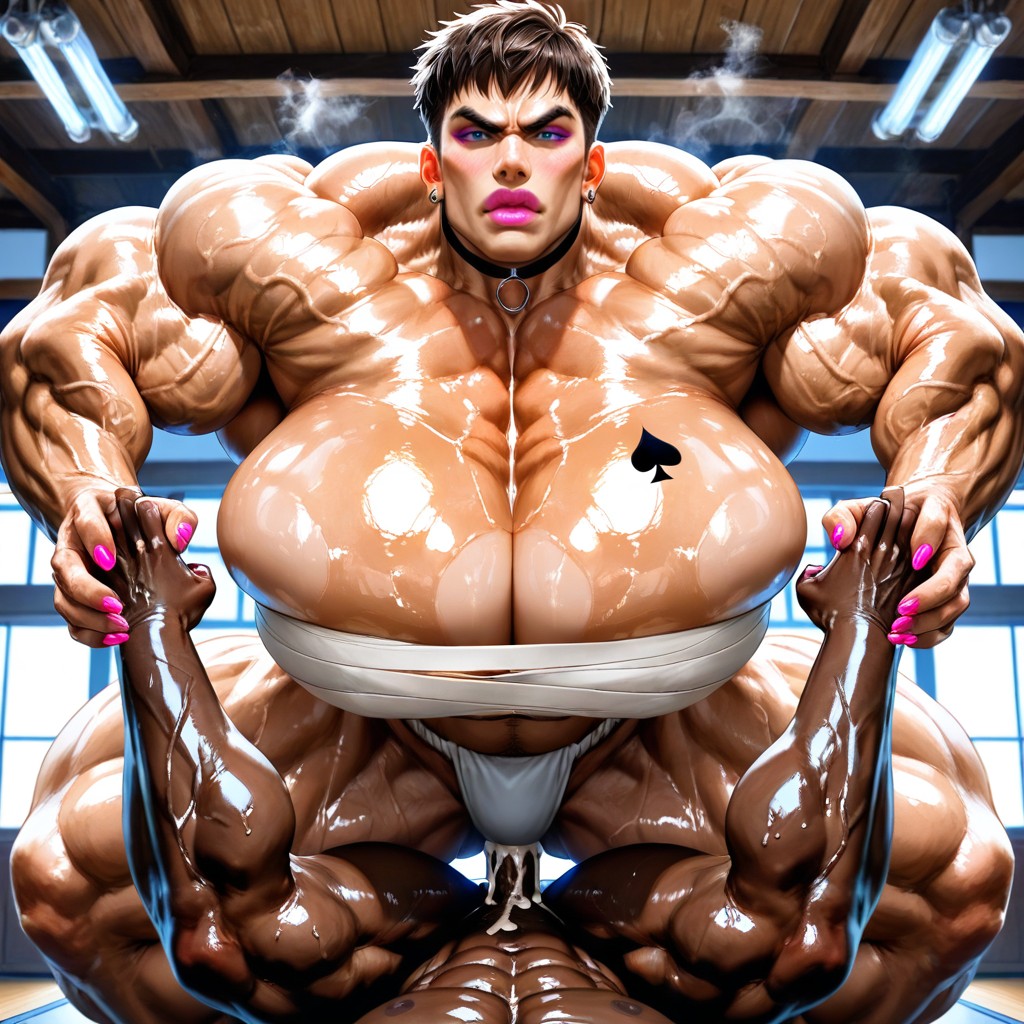 Female Three Times More Muscle & Size Than Male, Dark Skinned Male, Gigantic Oversized Female AI Gay Porn
