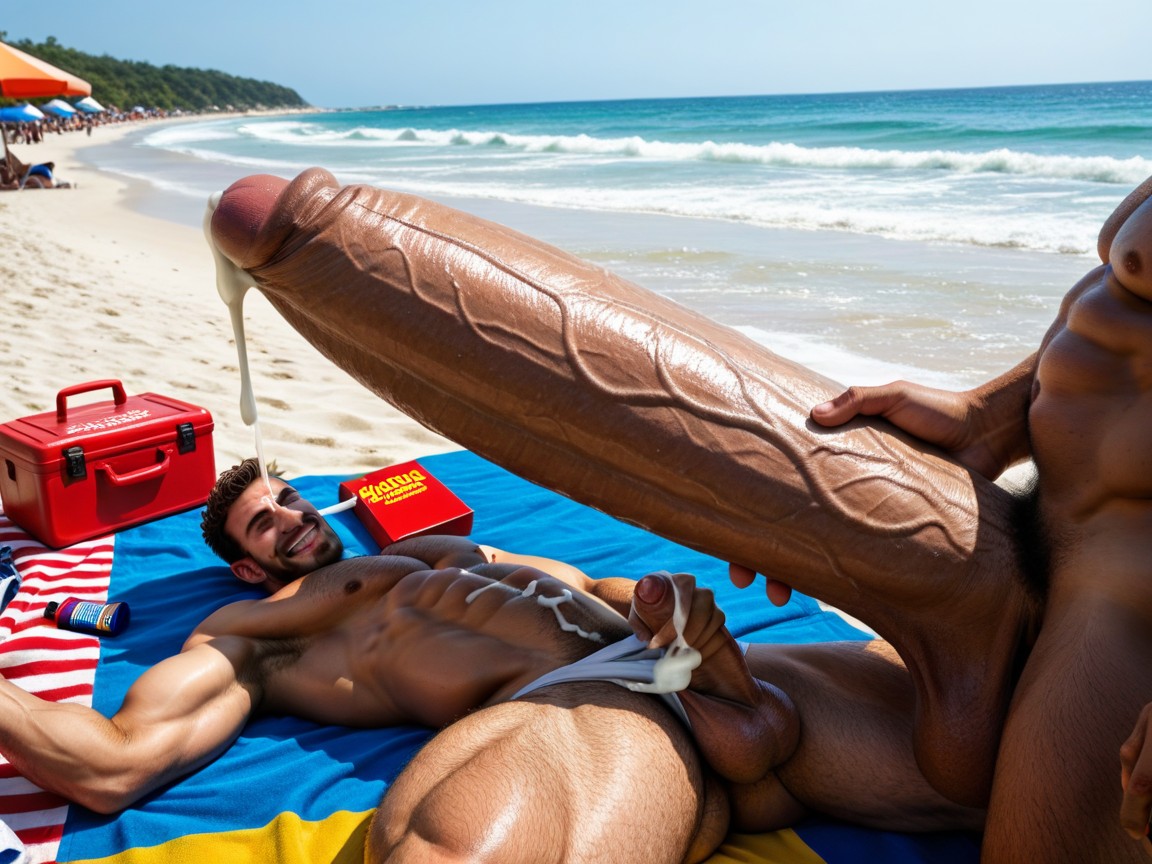Laying Down On Beach Towel, Happy, Realistic AI Gay Porn