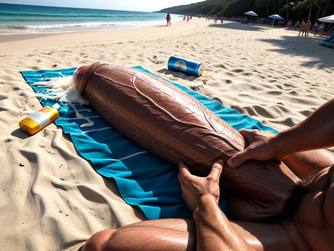 Sunscreen On Body, Masterbating Hyper Dick Shooting Cum All Over, Award-winning Photograph AI Gay Porn