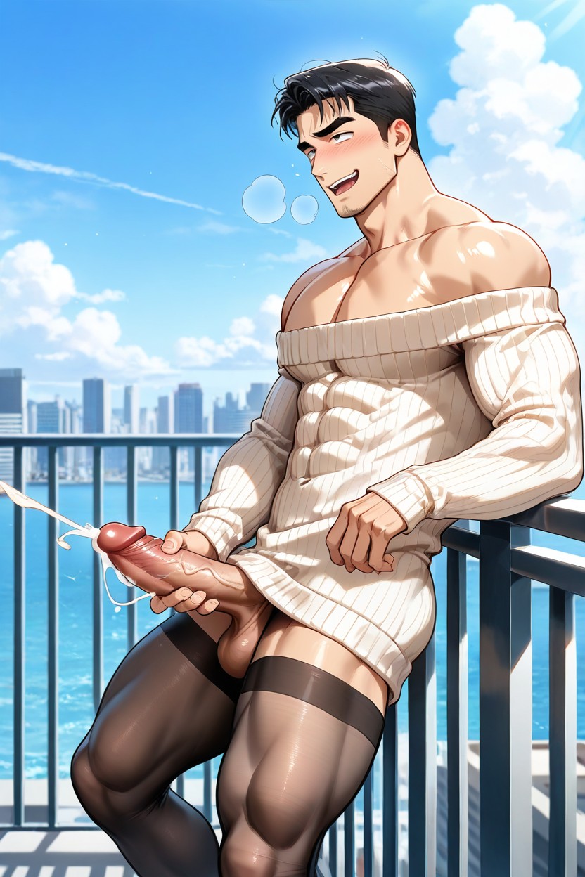 City Background, Handsome Korean Man, Thick Dick AI Gay Porn