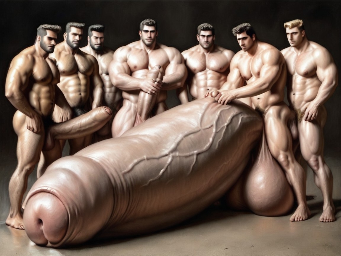 Perfect Impossibly Oversized Thick And Extra Long Hyper Dick, Holding Massive Gigantic Hyper Cock With Both Hands, Blowjob AI Gay Porn
