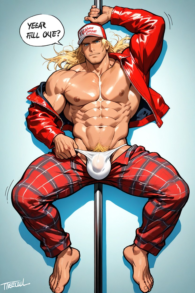 Dark Bar, Broad Shoulders, Bright Red Baseball Cap With A White Visor AI Gay Porn
