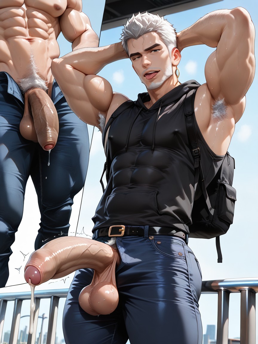 Small Dick, Huge Heavy Testicles, Bottom Up Shot AI Gay Porn