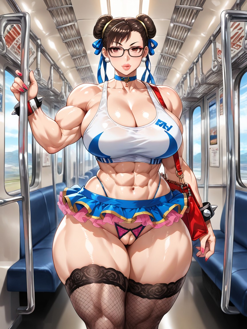 In The Train, Muscular Thighs, Bare Stomach AI Gay Porn