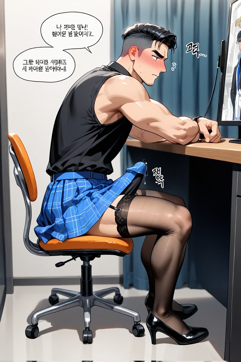 Bulge, Skirt, Manhwa Comic Art AI Gay Porn