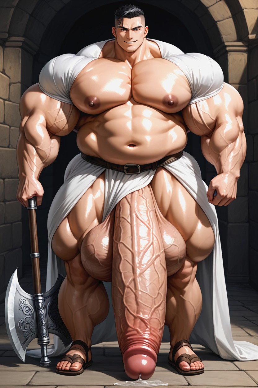 Wide Hips, Absurdly Long Oversized Penis, Huge Bubble Butt AI Gay Porn