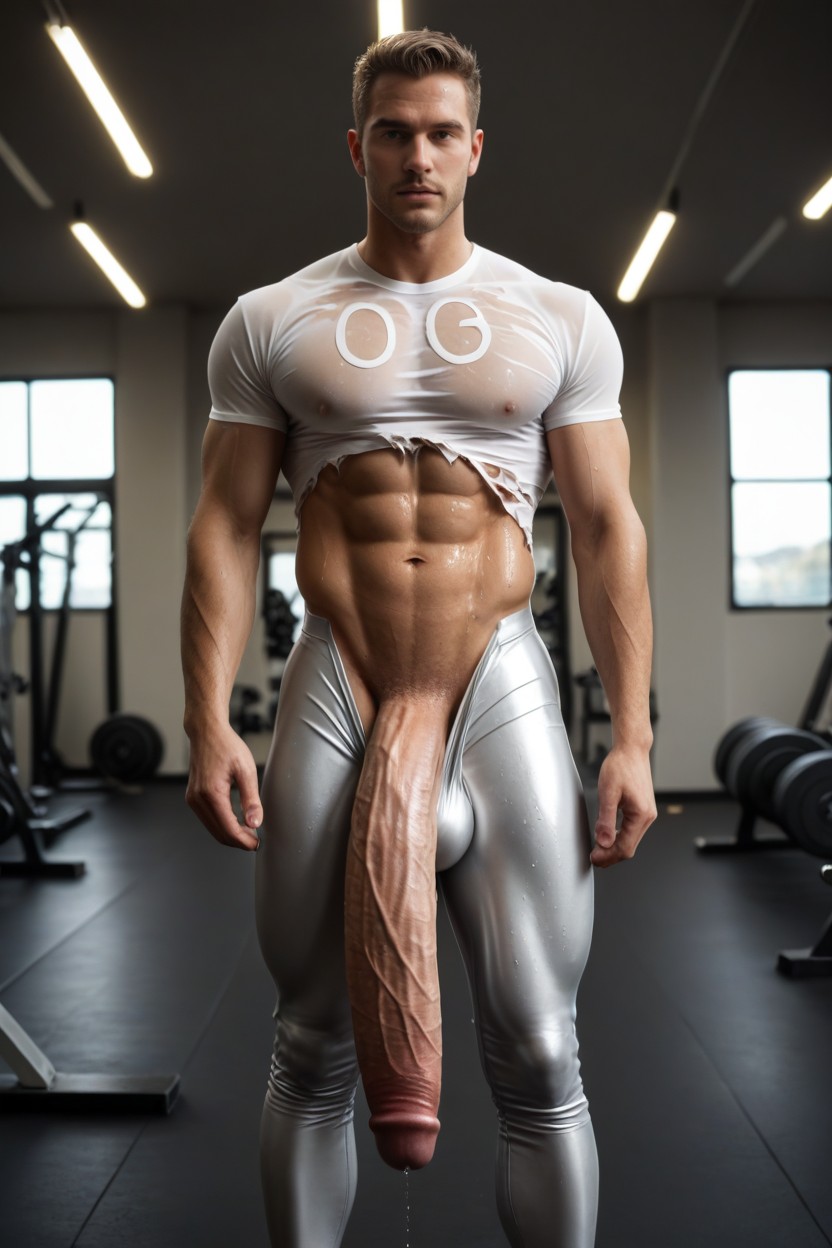 Titanic Enormous Ultra Realistic Flaccid Hyper Cock Bulge, Oiled Skin, Tasteful Photo AI Gay Porn