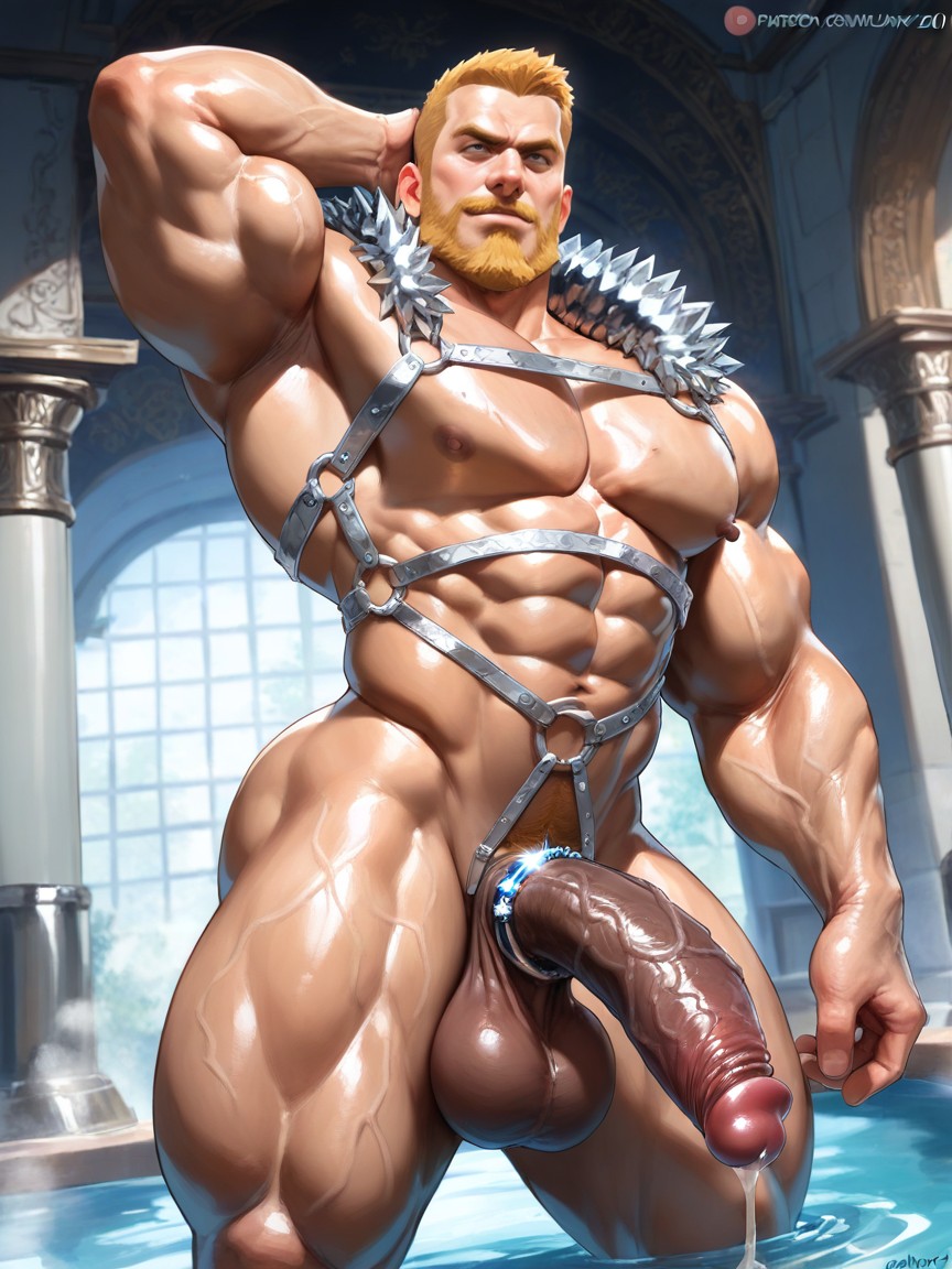 Massive Cock, Standing, Oversized Heavy Defined Bulging Pecs AI Gay Porn
