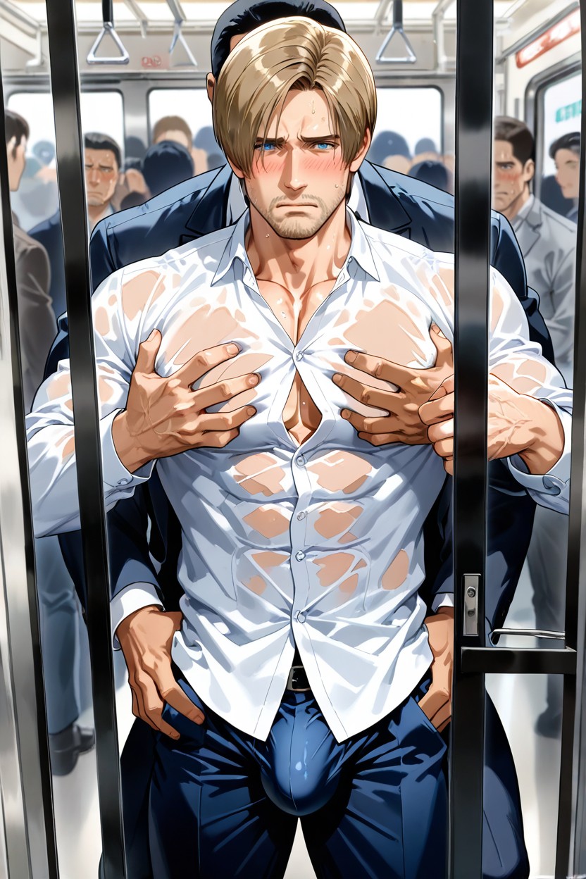 Unbuttoning Shirt, 25+, Closed Tram Door AI Gay Porn