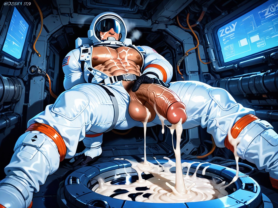 Dosen't Reveal Face, Space Suit, Cum On Cock AI Gay Porn