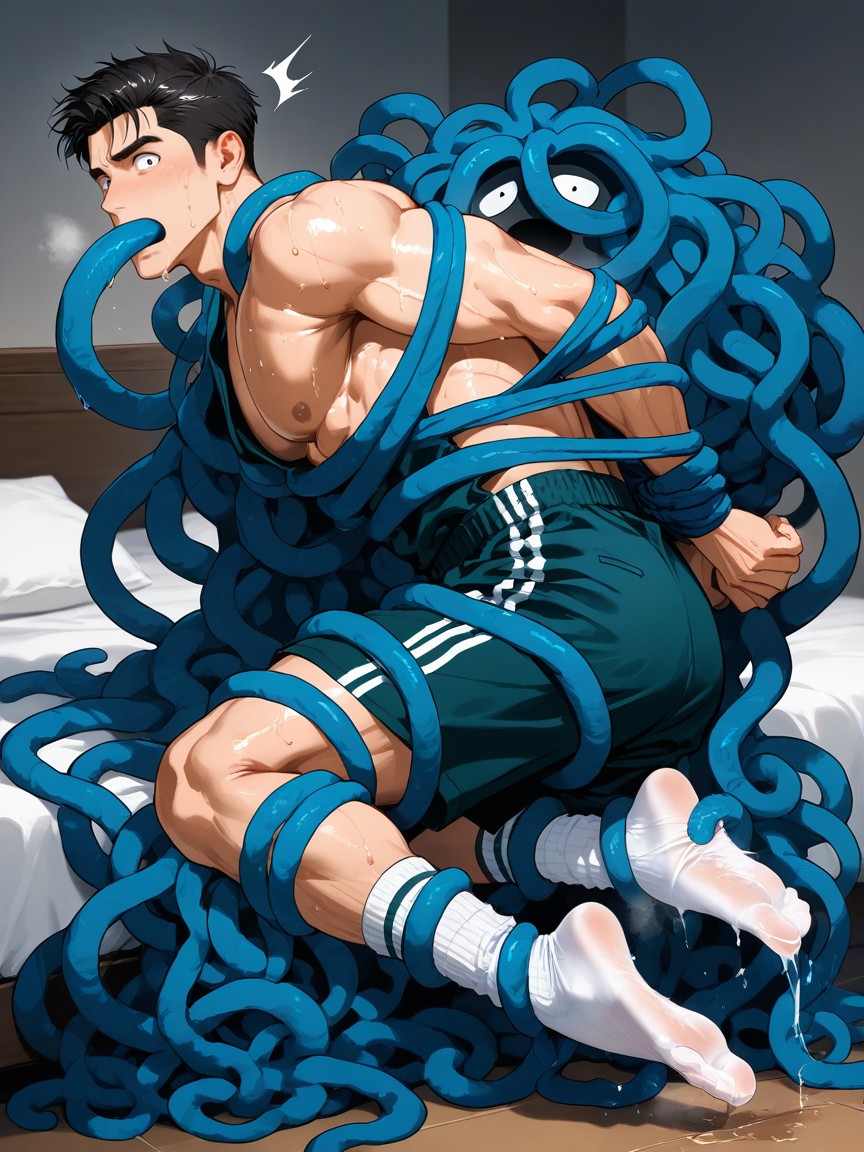 Asian Receiving Socked Feet Play, Tangrowth Licking The Asian’s Thighs And Feet, Football Gear AI Gay Porn