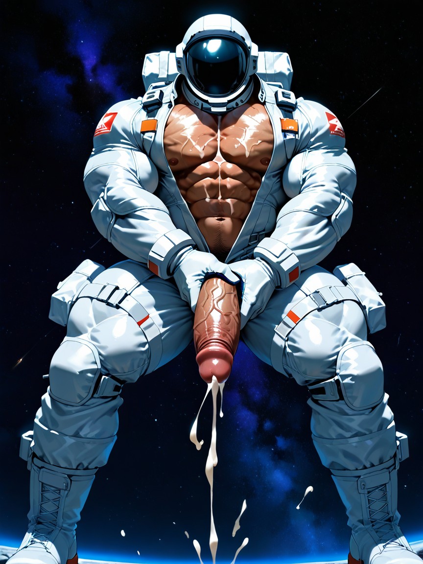 Tall Boots Outside Of Spacesuit, Revealing Pecs And Abs, Masturbation AI Gay Porn