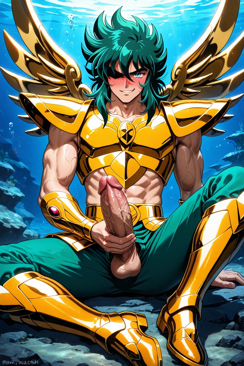 Orange Metal Leg Guards, Smirk, Gigantic AI Gay Porn