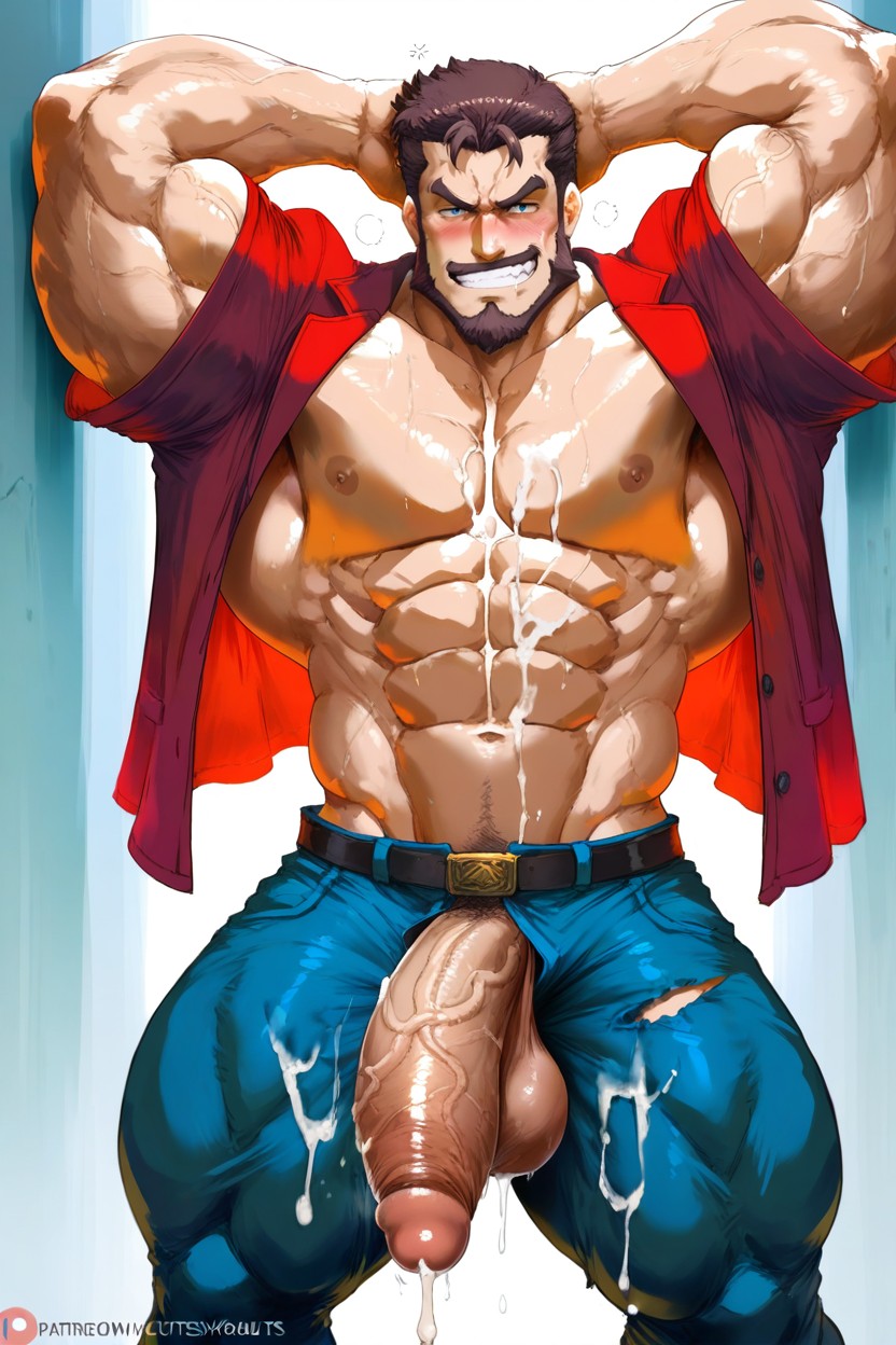 Smirk, Men Licking His Dick, Big Pecs AI Gay Porn