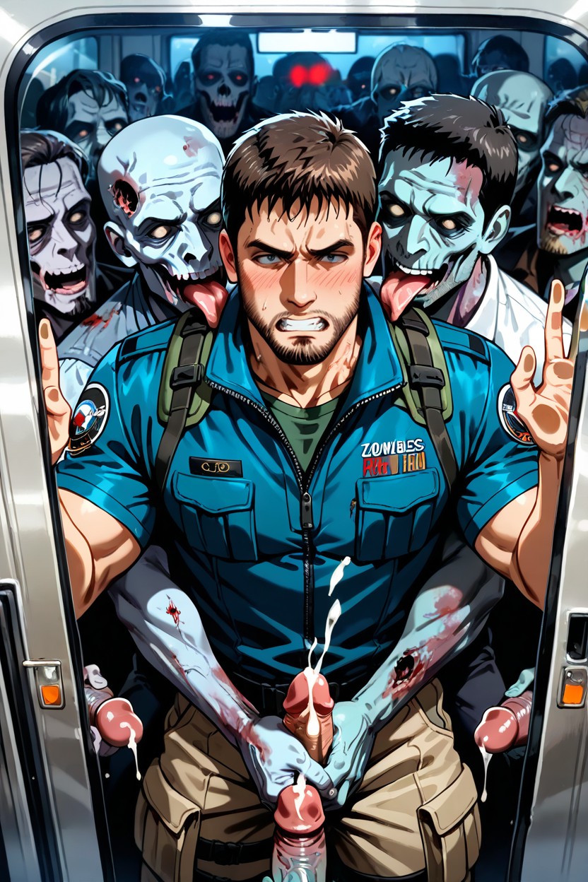 Clenched Teeth, Reach Around Handjob From Behind, Chris Redfield Cosplay AI Gay Porn