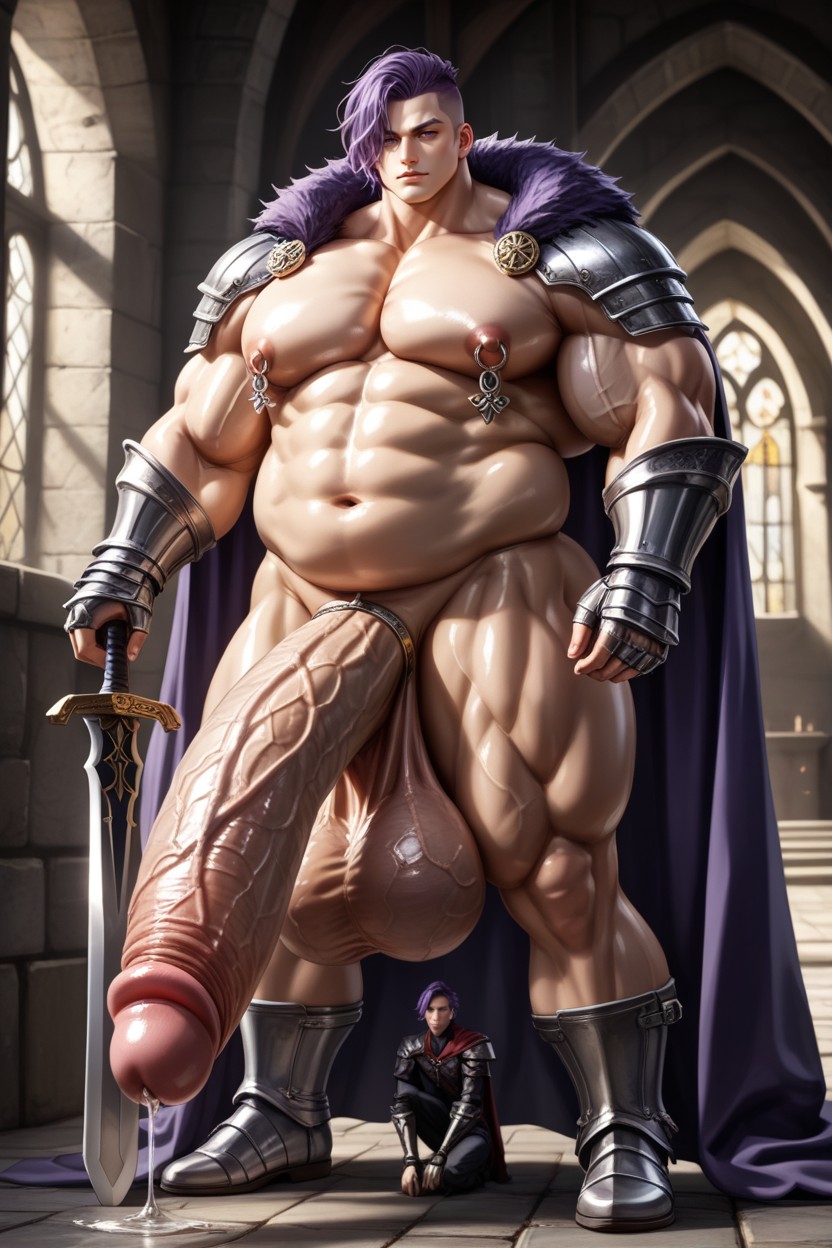 Comically Long Oversized Lengthy Penis, Soft Facial Features, Holding Sword AI Gay Porn