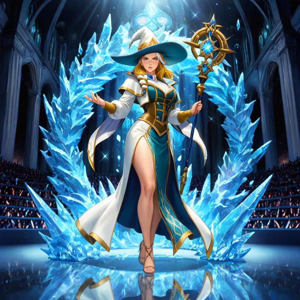Witch Hat, America’s Got Talent Style Grand Stage Under Dramatic Blue Spotlight, Woman AI Gay Porn