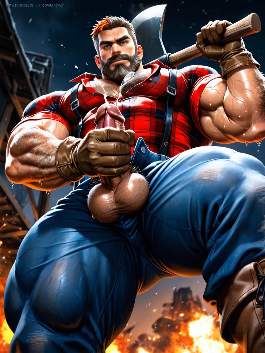 Excessive Body Hair, Plaid Flannel Shirt Unbuttoned, Lumberjack AI Gay Porn