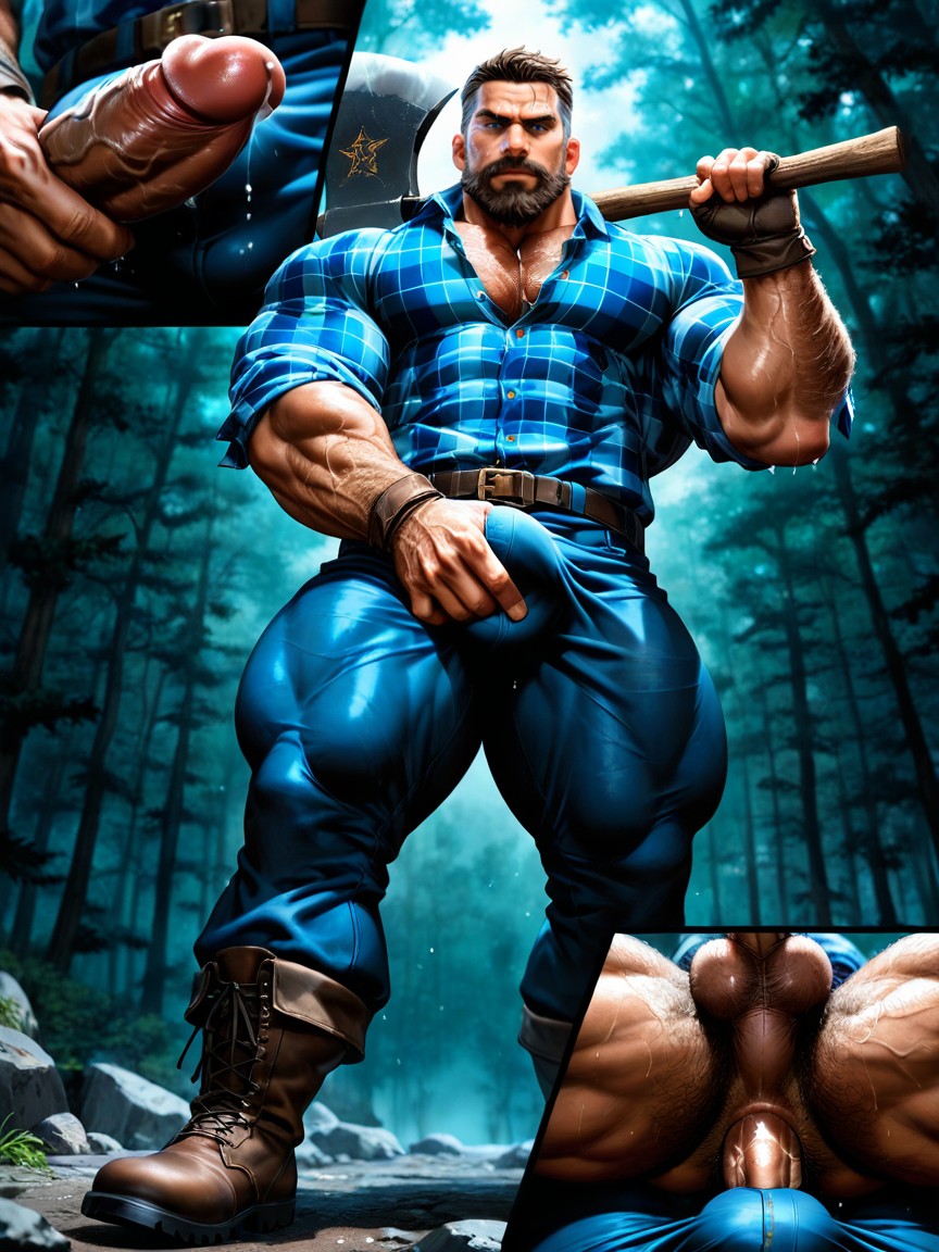 Full Thick Beard, Ginger And Grey Hair, Lumberjack AI Gay Porn