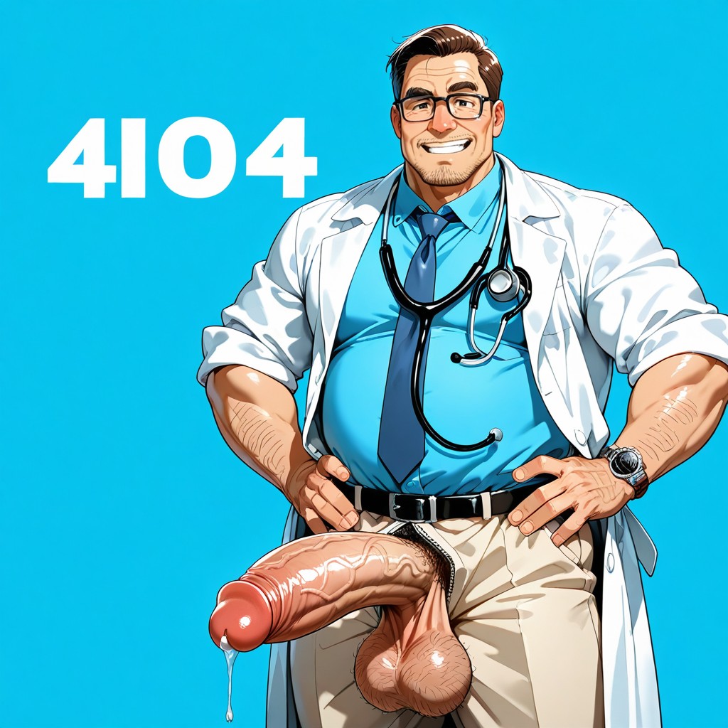 Simple Blue Background, Large, Penis Out Of Pants AI Gay Porn