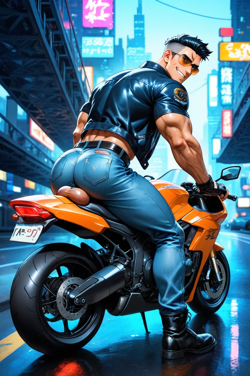 Looking At Viewer, Highway, Precum On Motorbike AI Gay Porn