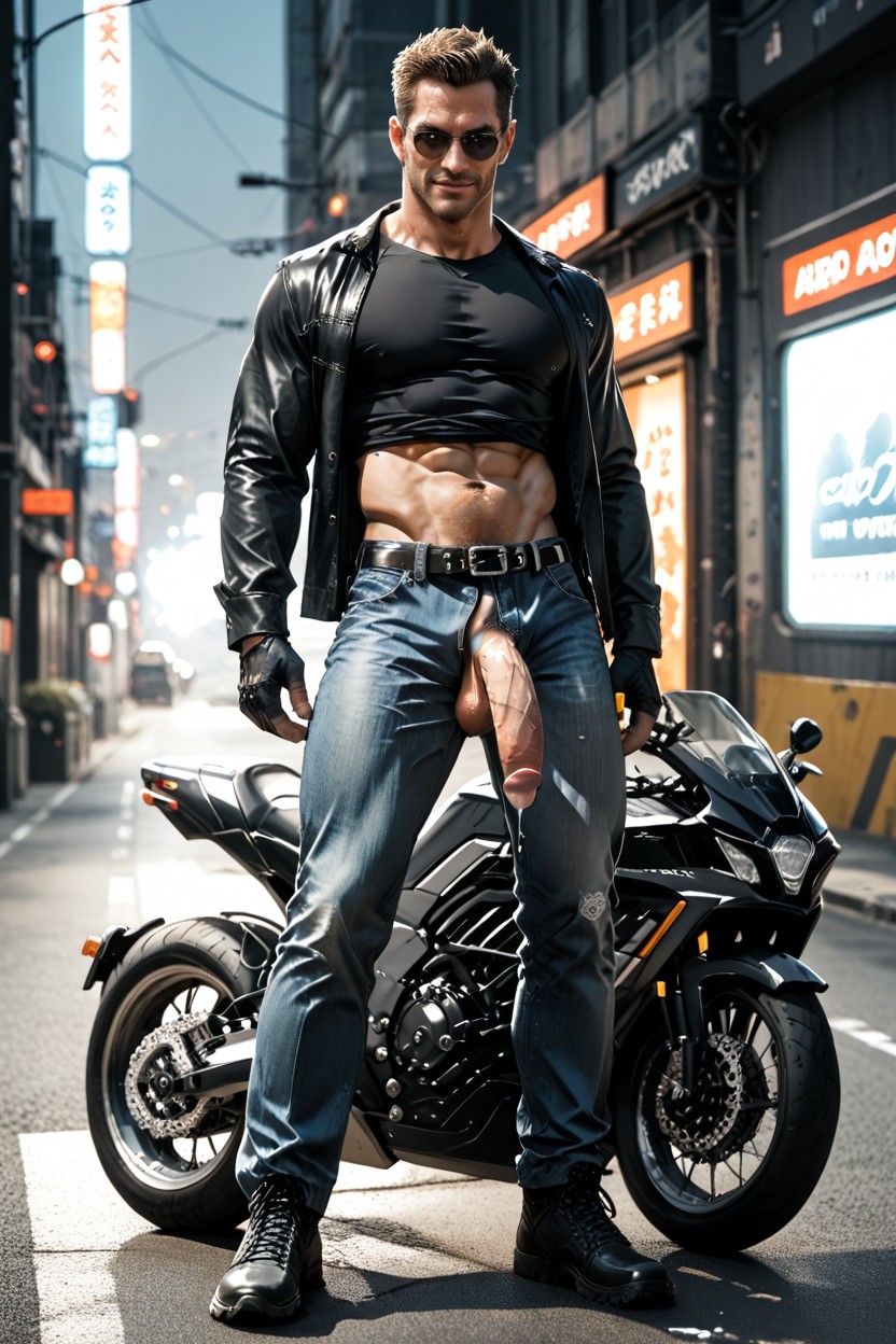 Highway, Wearing Blue Jeans, Fit AI Gay Porn