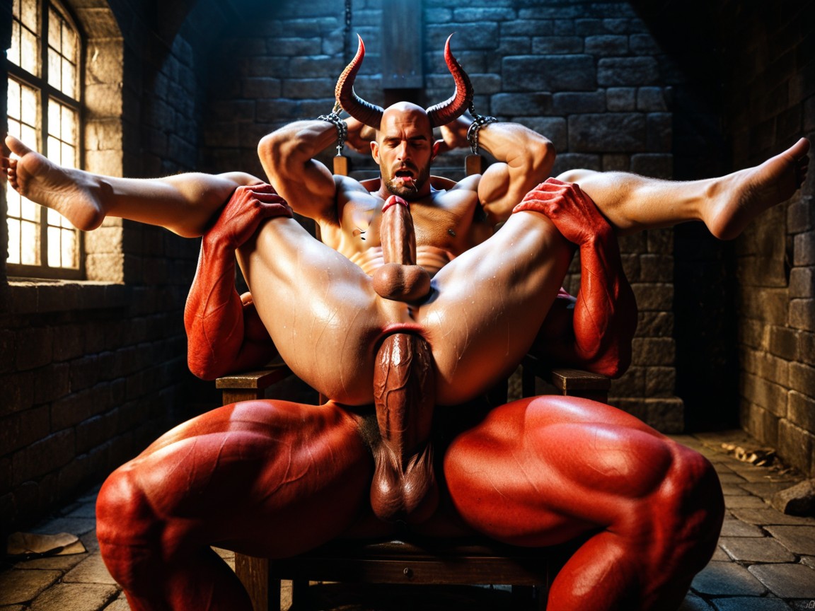 Mans Arms Bound Behind Back, No Mercy, Complex Bondage Sex With Human AI Gay Porn