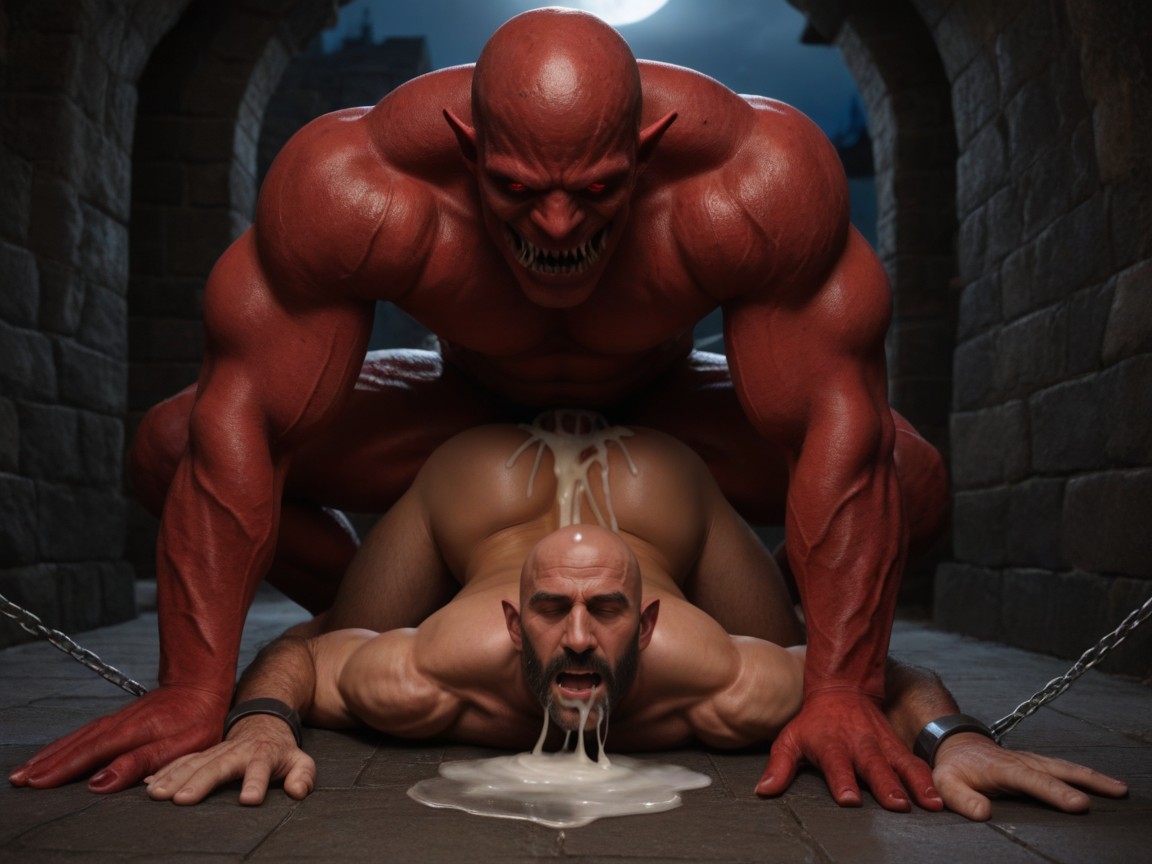 Monster Dominating Man, Giant Monster, Smooth Chest AI Gay Porn