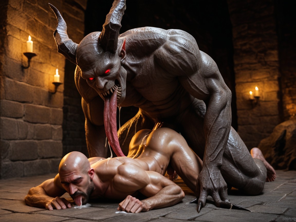 Evil Face, Monster Cock Fills Man Stomach, Monster With A Long Tongue AI Gay Porn