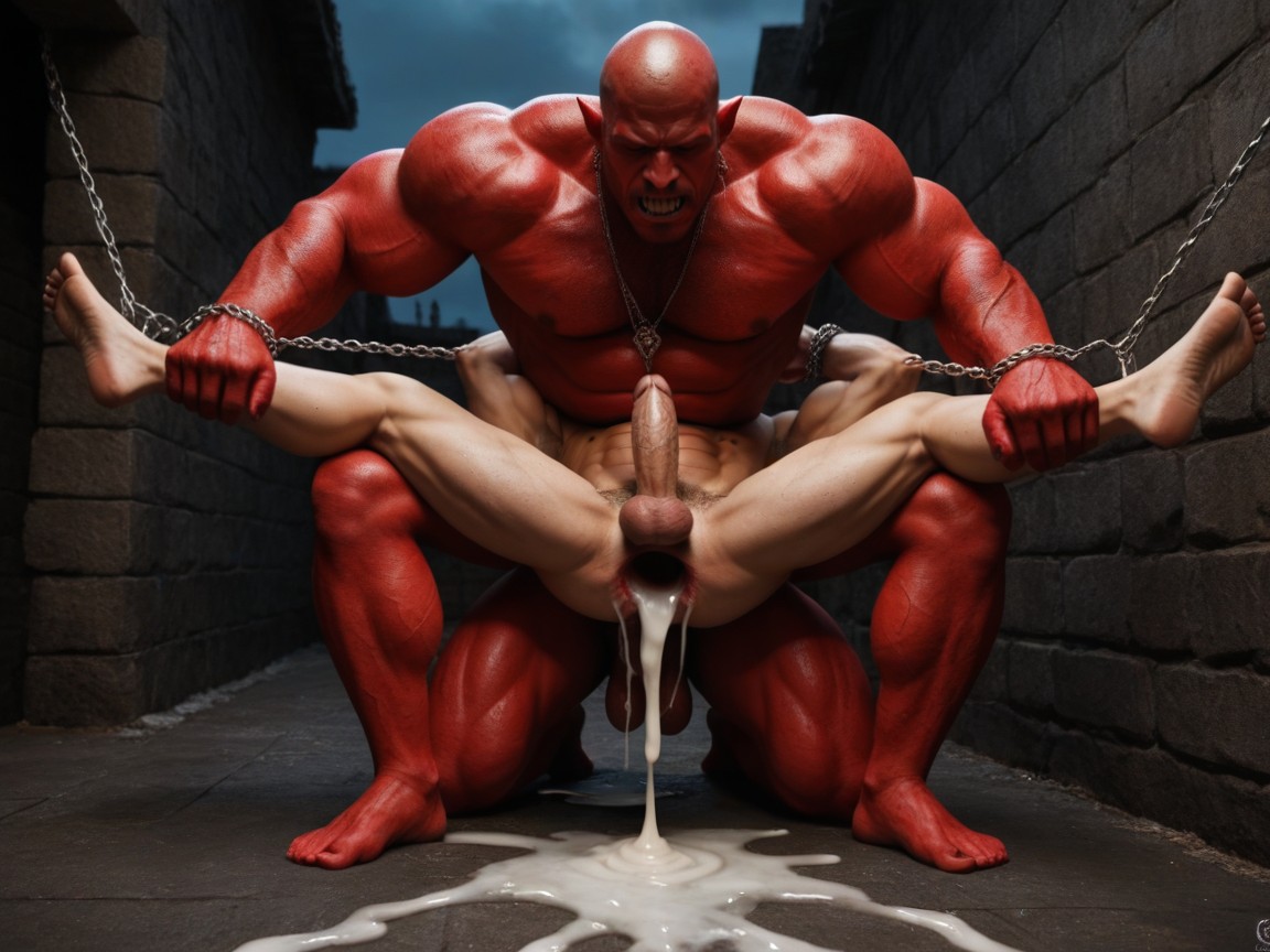 Pushing Past Balls Deep, Closed Eyes, Gaping Hole AI Gay Porn